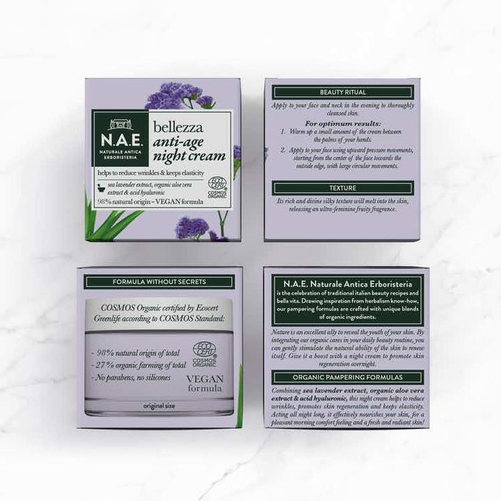 Actual product image N.A.E. NAE Naturale Antica Erboristeria Bellezza Anti-Age Day Cream, COSMOS Organic Certified & Vegan Form (50 ml, Day cream)