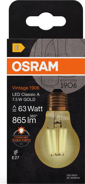 Produktbild Osram Vintage 1906 Led Classic A (E27, 8 W, 950 lm, 1 x, E)