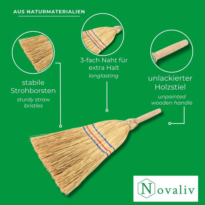 Actual product image Novatool Kleiner Besen Reisigbesen mit Stiel kurz 40cm Strohbesen Kinder Hexenbesen klein Garden Bro (1 pcs.)