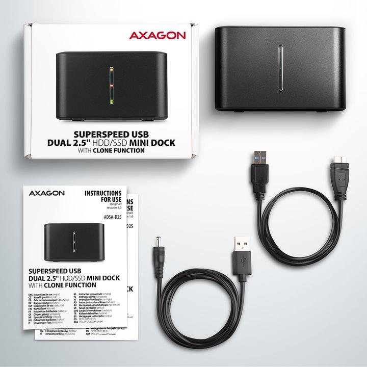 Immagine prodotto Axagon ADSA-D25 unità di archiviazione docking station USB 3.2 Gen 1 (3.1 Gen 1) Tipo micro-B Nero (2.5")