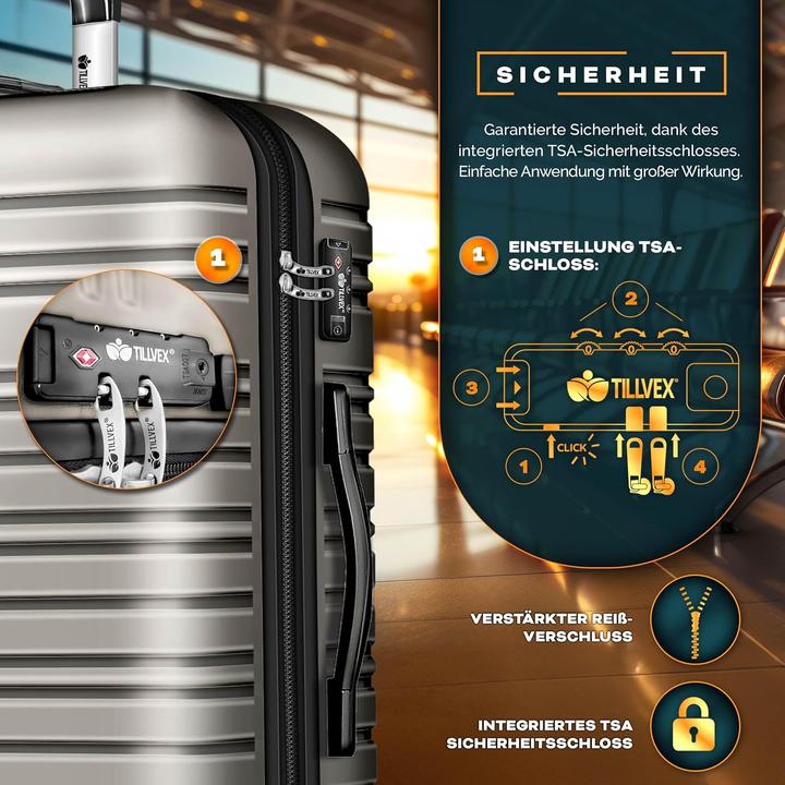 Actual product image Tillvex 3-teiliges Reisekoffer-Set mit Kofferwaage, Gepäckanhänger & Kofferbänder (M (50 - 90l), L (90 - 115l), XL (from 140l))