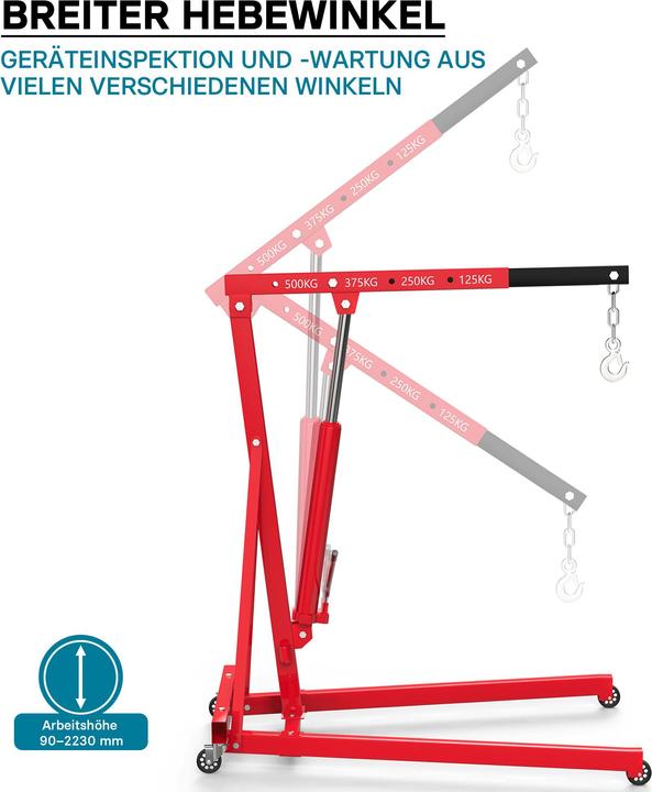 Produktbild Wiltec Werkstattkran bis 500kg Motorkran Getriebekran Motorheber Hebekran Faulenzer