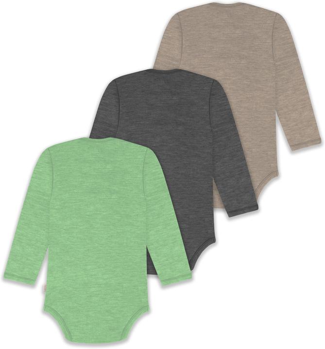 Actual product image Normani 3-pack baby merino bodysuit long sleeve "Auckland" - 9383 (86)