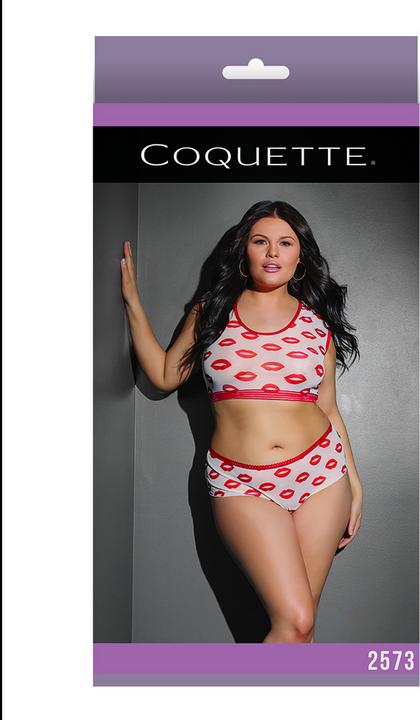 Produktbild Coquette Lip Print Crop Top & Short - White - Queen (Plus Size)