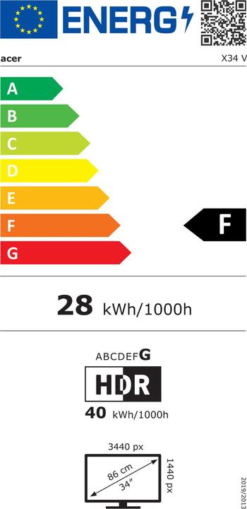 Energie-Label Acer Predator X34Vbmiiphuzx (3440 x 1440 Pixel, 34")