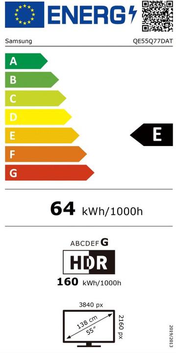Energy Label Samsung 55" Q77D - 4K QLED TV (55", QLED, 4K)