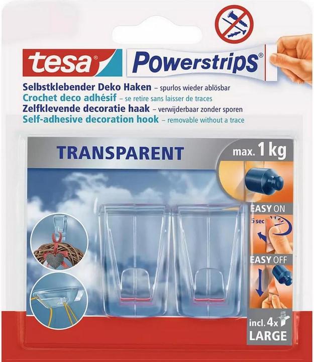 Actual product image tesa 3x adhesive hooks for glass, 1kg holding capacity, can be removed without a trace & reused, 6 hooks