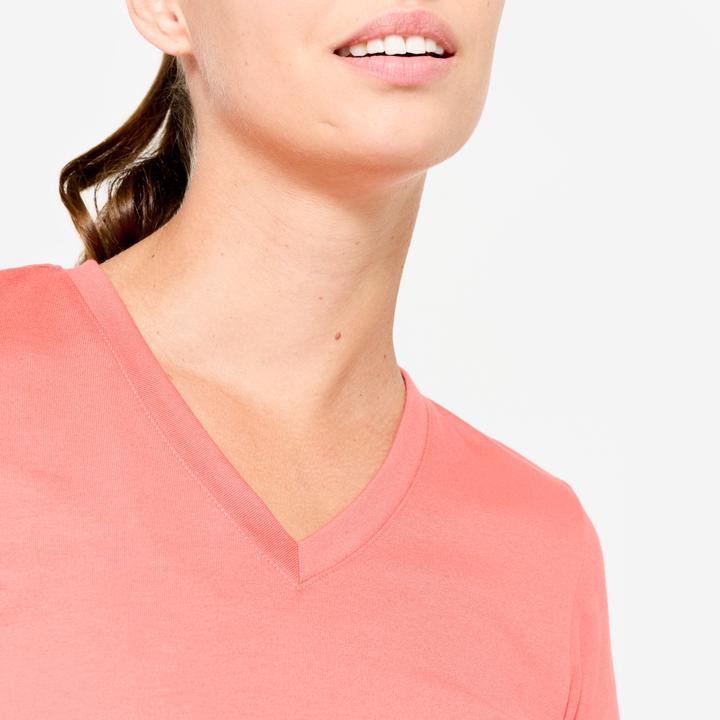 Image du produit Domyos T-Shirt Damen V-Ausschnitt Baumwolle - rosa (XL)