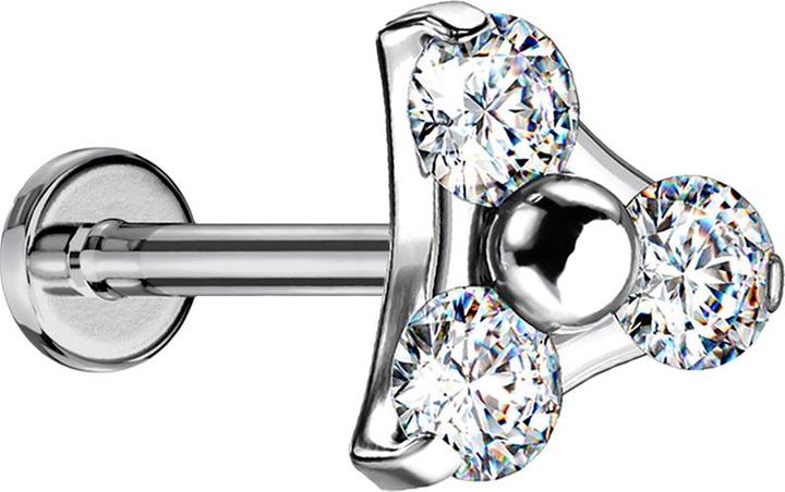 Star Piercing Micro Threadless Labret silber Dreieck drei Kristalle silber (Titan G23, ohne Messing)