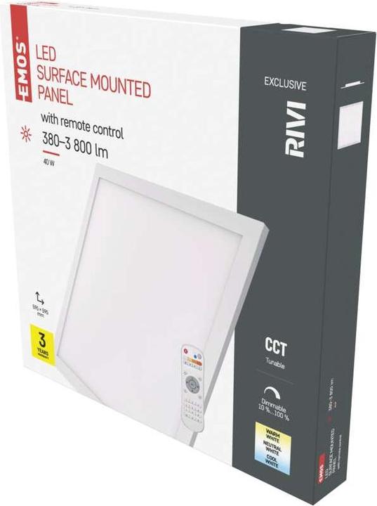 Produktbild Emos LED-Deckenleuchte 40W, 60x60 dimmbar, einstellbare Lichtfarbe (3800 lm)
