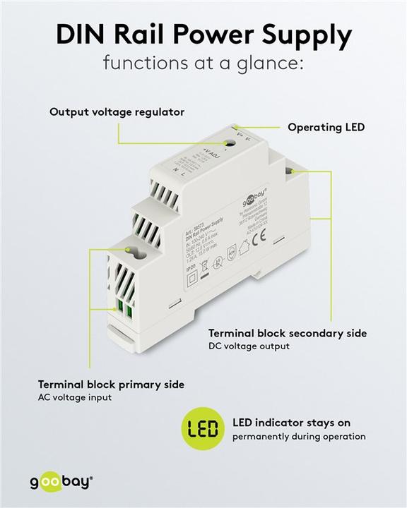 Produktbild Goobay Hutschienen-Netzteil DIN-Rail 12 V, 1,25 A, 15 W