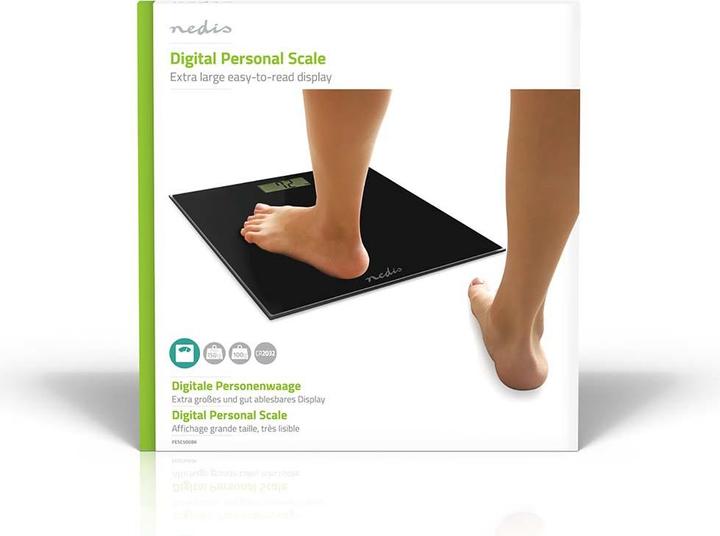 Image du produit Nedis Pèse-personne | Digital | Noir | Verre trempé | Capacité de pesage max : 150 kg (150 kg)