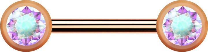 Star Piercing Barbell Innengewinde rosegold mit zwei Kugel front Kristall multicolor (Titan G23, ohne Messing)