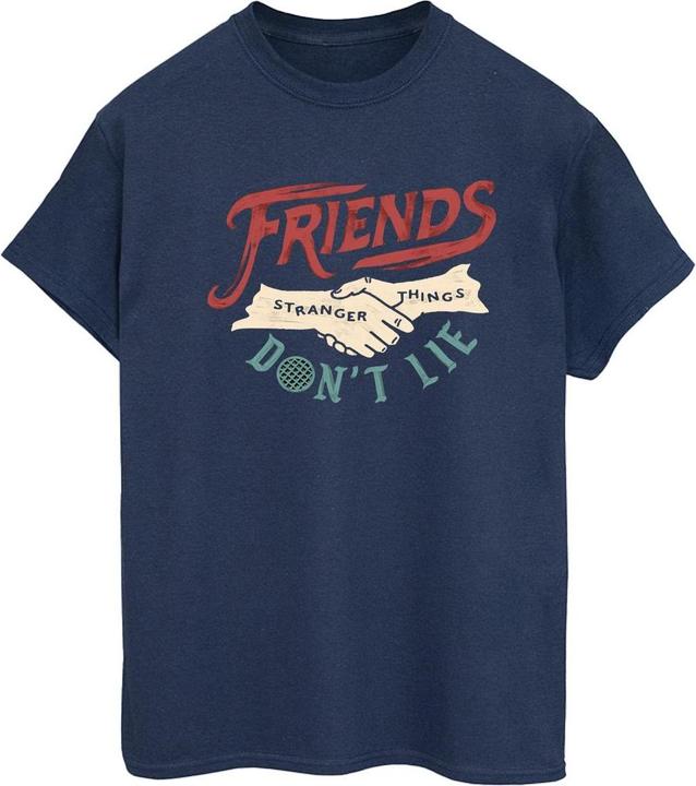 Actual product image Netflix Womens/Ladies Stranger Things Friends Don't Lie Hands Cotton Boyfriend T-Shirt (3XL)