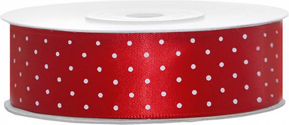 Immagine prodotto Partydeco Nastro di raso rosso con puntini bianchi 25 mm / 25 m