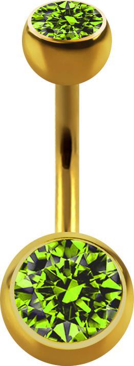 Produktbild Star Piercing Banane vergoldet mit zwei Kugeln Kristall hellgrün (ohne Messing, Chirurgenstahl 316L)