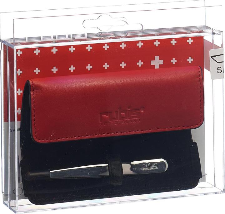Actual product image Rubis Tweezers Shiny with case, oblique, silver