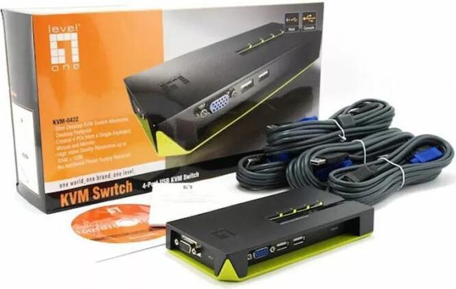 Productafbeelding LevelOne KVM-0422: 4-poorts kabel KVM schakelaar