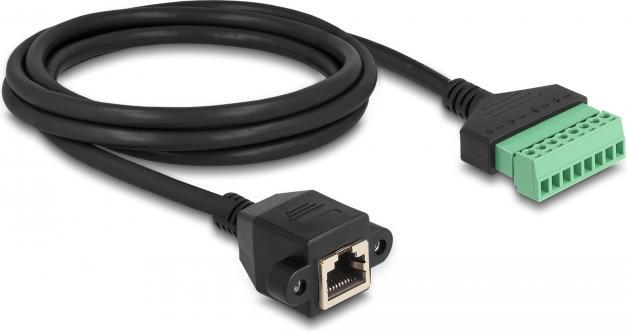Produktbild Delock RJ45 Kabel Cat.6 Buchse zu Terminalblock Adapter zum Einbau 2 m 2-teilig (RJ45, RJ45 (1x))