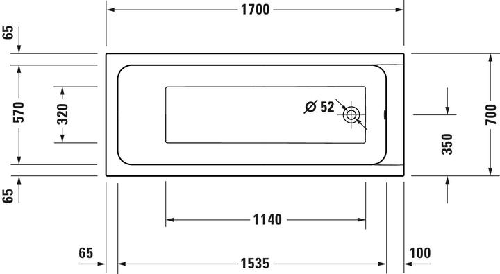 Actual product image Duravit D-Code Bathtubs, 1700x700mm, rectangular, built-in version, 230 litres, 1 sloping back, whit (230 l, 170 cm)