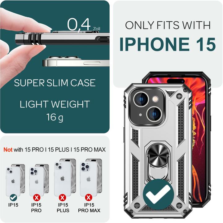Immagine prodotto Nalia Coperchio ad anello antiurto in stile militare (Apple iPhone 15)