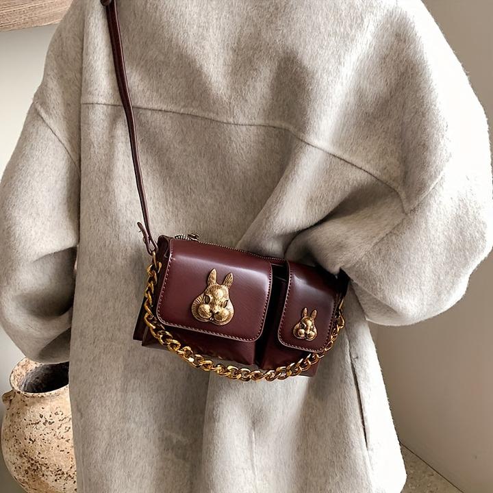 Only-Bags.Store Borsa a tracolla con decori retrò, mini borsetta a catena di tendenza, borsa a tracolla vintage