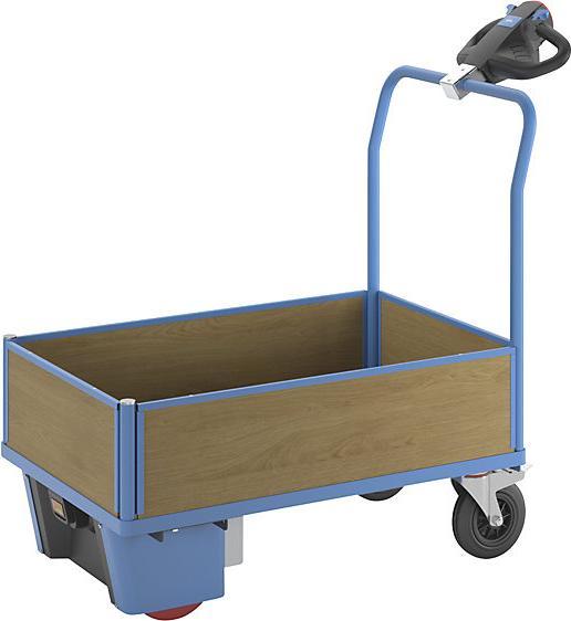 Actual product image eurokraft pro Platform truck with electric drive, 4 half height MDF panels, LxWxH 1370 x 700 x (500 kg)