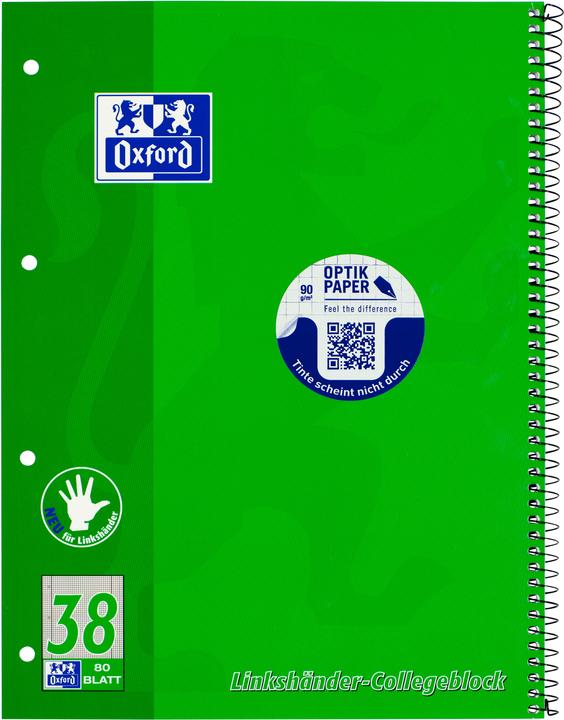 Produktbild Oxford Collegeblock für Linkshänder (A4+, Kariert)