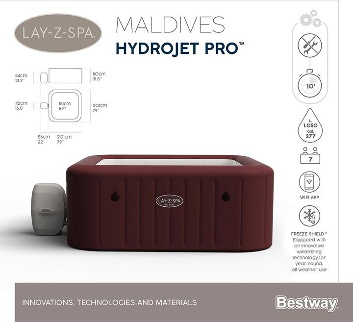 Image du produit Bestway Lay-Z-Spa Maldives Hydrojet Pro 201x201x80cm (7 pers.)