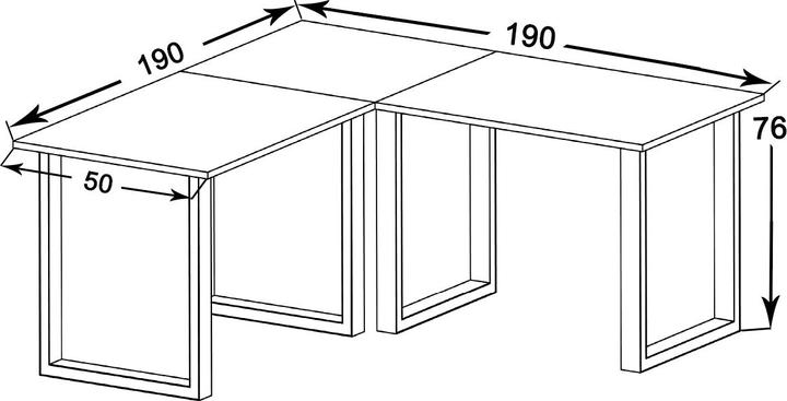 Actual product image VCM Office furniture corner desk Lona depth 50 cm U Alu Black (190 x 190 x 50 cm)