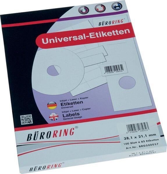 Image du produit Büroring Etiketten, 38 x 21,1 mm, weiss, 6.500 Etiketten, lösungsmittelfrei, Inkjet-, Laserdrucker, Kopierer