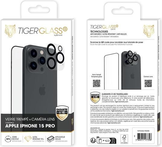 Produktbild Tiger Glas-Folie Set mit Kamera-Schutz (1 Stück, Apple iPhone 15 Pro)
