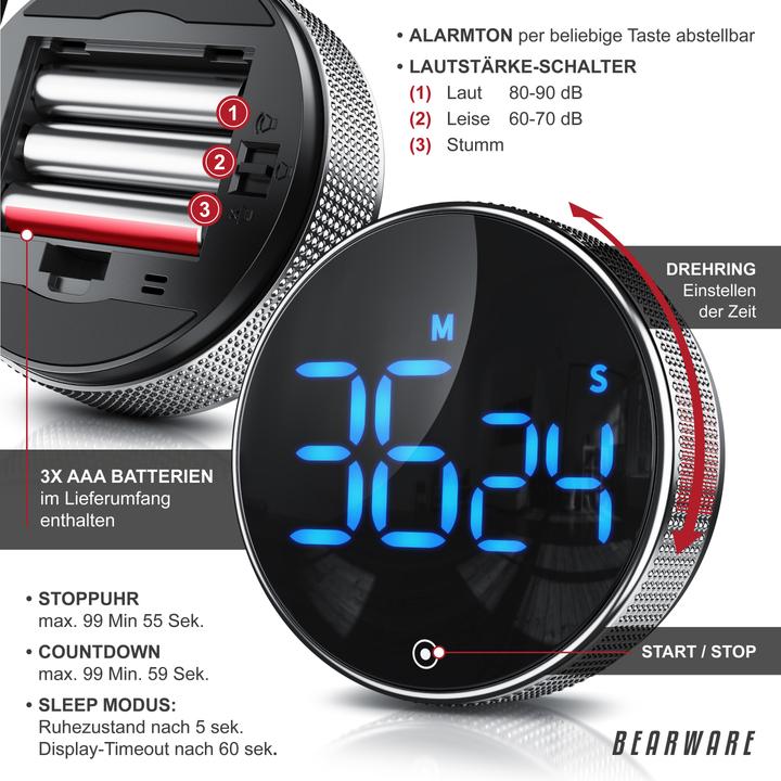 Actual product image Bearware Küchentimer digital, Küchenwecker, Eieruhr, Countdown, Display, magnetisch, Kurzzeitimer, Küchenuhr
