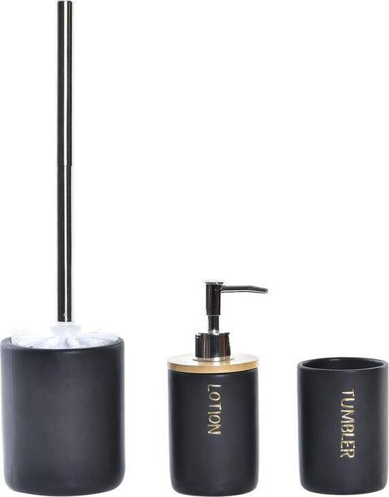 Produktbild DKD Home Decor Badezimmer Set Schwarz natürlich Bambus Dolomite 10,2 x 10,2 x 37,5 cm (3 Stücke)