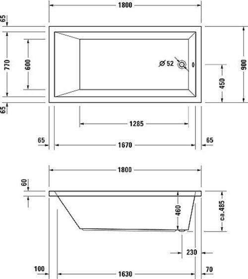 Actual product image Duravit Rectangular bathtub STARCK X 1800x900mm, 1 back slope white (301 l, 180 cm, 90 cm)