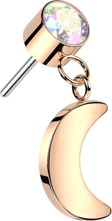 Image du produit Star Piercing Threadless cylindre or rose cristal multicolore pendentif lune or rose (Titane G23, sans laiton)
