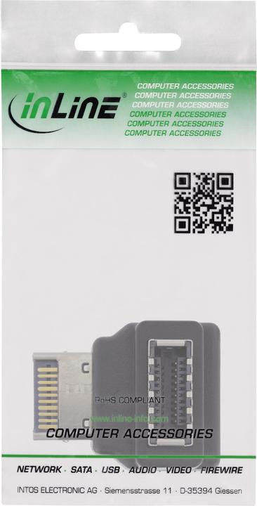 Produktbild InLine USB 3.2 Adapter intern, Frontpanel USB-E Stecker zu USB-E Buchse 90° (0.02 m)