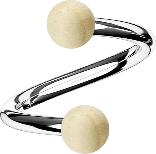 Image du produit Star Piercing Spirale argentée avec deux boules en bois de crocodile (Acier chirurgical 316L, sans laiton, Organique)