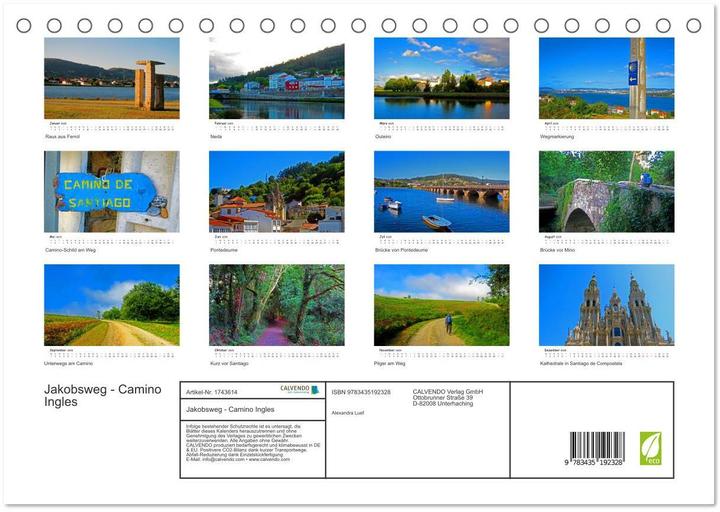 Produktbild Jakobsweg - Camino Ingles (Tischkalender 2025 DIN A5 quer), Monatskalender (A5, Deutsch)