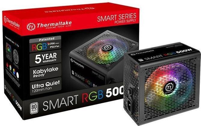 Immagine prodotto Thermaltake Alimentatore Smart 500W RGB (80+ 230V UE, 2xPEG, 120mm, single rail) (500 W)