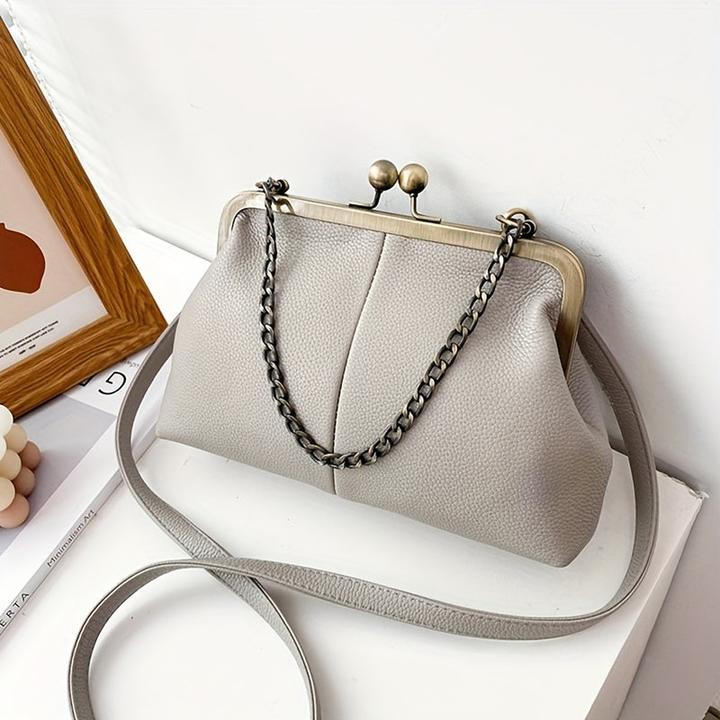 Only-Bags.Store Mode Kette Dekor Schulter Crossbody Tasche Vintage Solid Farbe Clip Handtasche