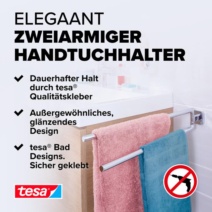 Actual product image tesa ELEGAANT Towel rail two-arm incl. adhesive solution without drilling