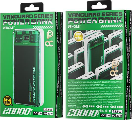 Immagine prodotto Wekome WP-351 Vanguard-Serie – Powerbank 20000 mAh PD 20 W + QC 22,5 W (grün/transparent) (20000 mAh)
