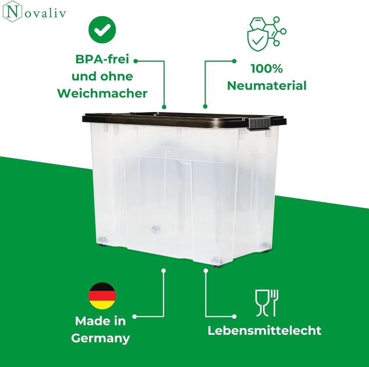 Actual product image Novaliv XXL Aufbewahrungsbox mit Deckel Gross 80L Anthrazit Nestbar stapelbare Plastikbox mit Clipver (61 x 40 x 45 cm, 80 l)