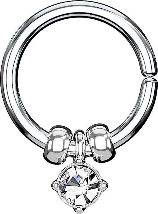 Produktbild Star Piercing Micro Piercing Ring silber mit Kristallanhänger und Stahlperlen silber (Messing, Chirurgenstahl 316L)