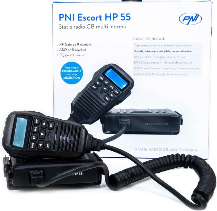 Immagine prodotto PNI Radio CB Escort HP 55 ASQ, multinorma, guadagno RF, ASQ, SQ regolabile, adattatore accendisigari