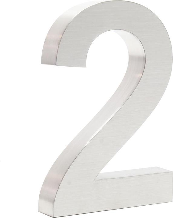 Wiltec Targa Numéro Maison Chiffre "2" 3D 20cm Acier inoxydable Résistant Intempéries Matériel F