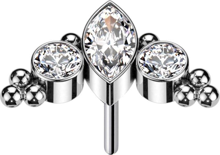 Produktbild Star Piercing Threadless Ovaler Kristall silber und zwei Kristalle silber (ohne Messing, Titan G23)