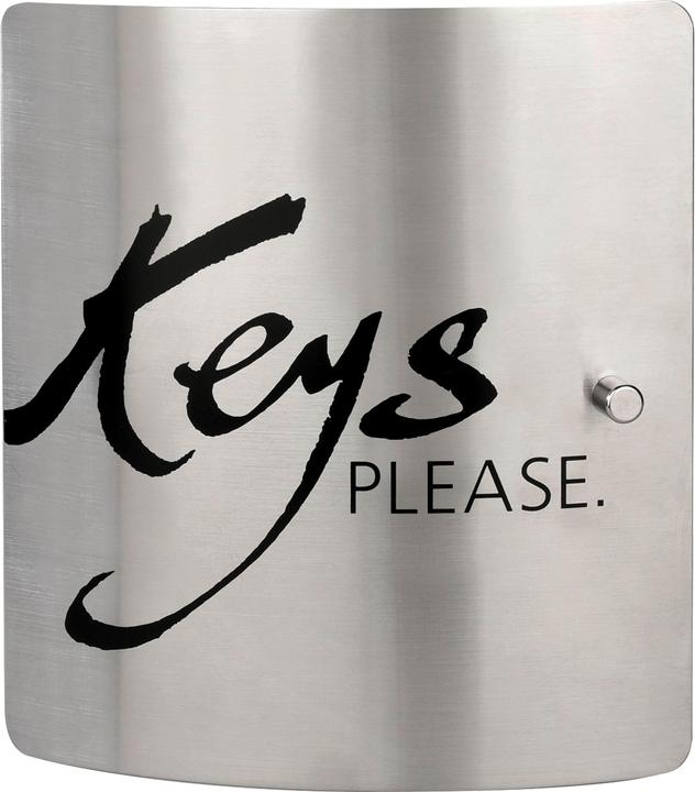 Burg Wächter Cassetta portachiavi con motivo "Keys PLEASE", 10 ganci Sportello in acciaio inox con scritte