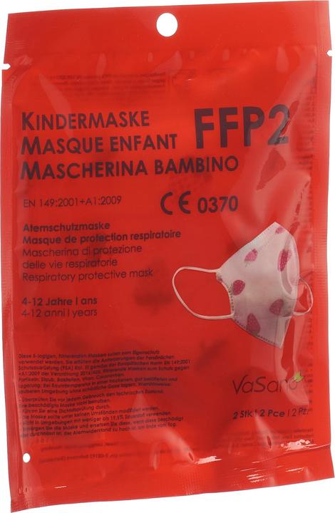 VaSano Maske FFP2 Kind 4-12 Jahre Erdbeeren deutsch/italienisch/französisch (2 x)